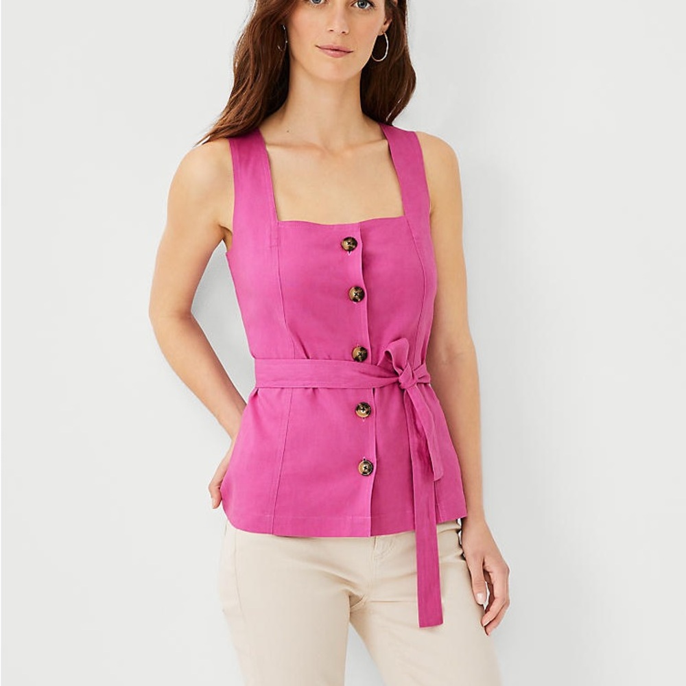 Ann Taylor Linen Blend Belted Utility Top